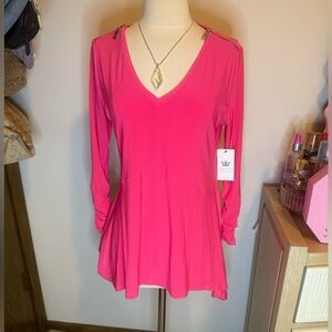 Chaus Hot Pink Long Sleeve V-Neck Top